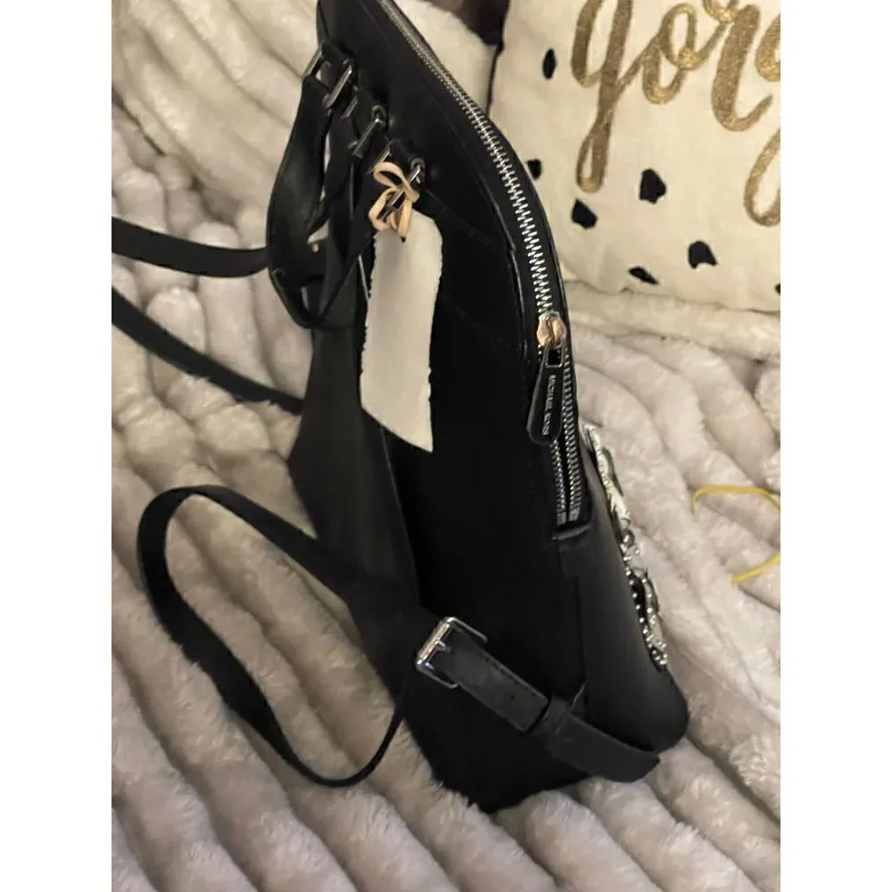 Black leather MIchael Kors emmy lg backpackw/tea flower roses